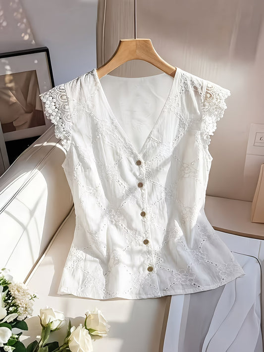 Lace Embroidery Hollow-Out Blouse