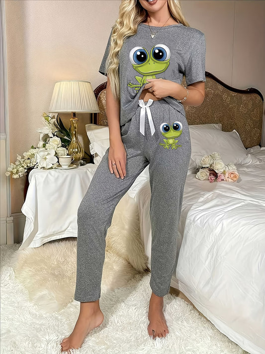 2-Piece Women's Cartoon Little Frog Print Set