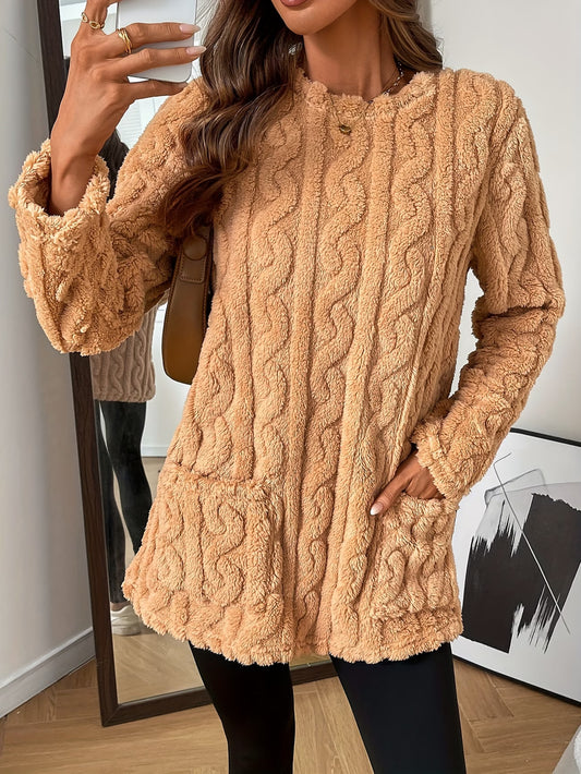 Women's Plush Teddy Jacquard Hoodie with Pockets