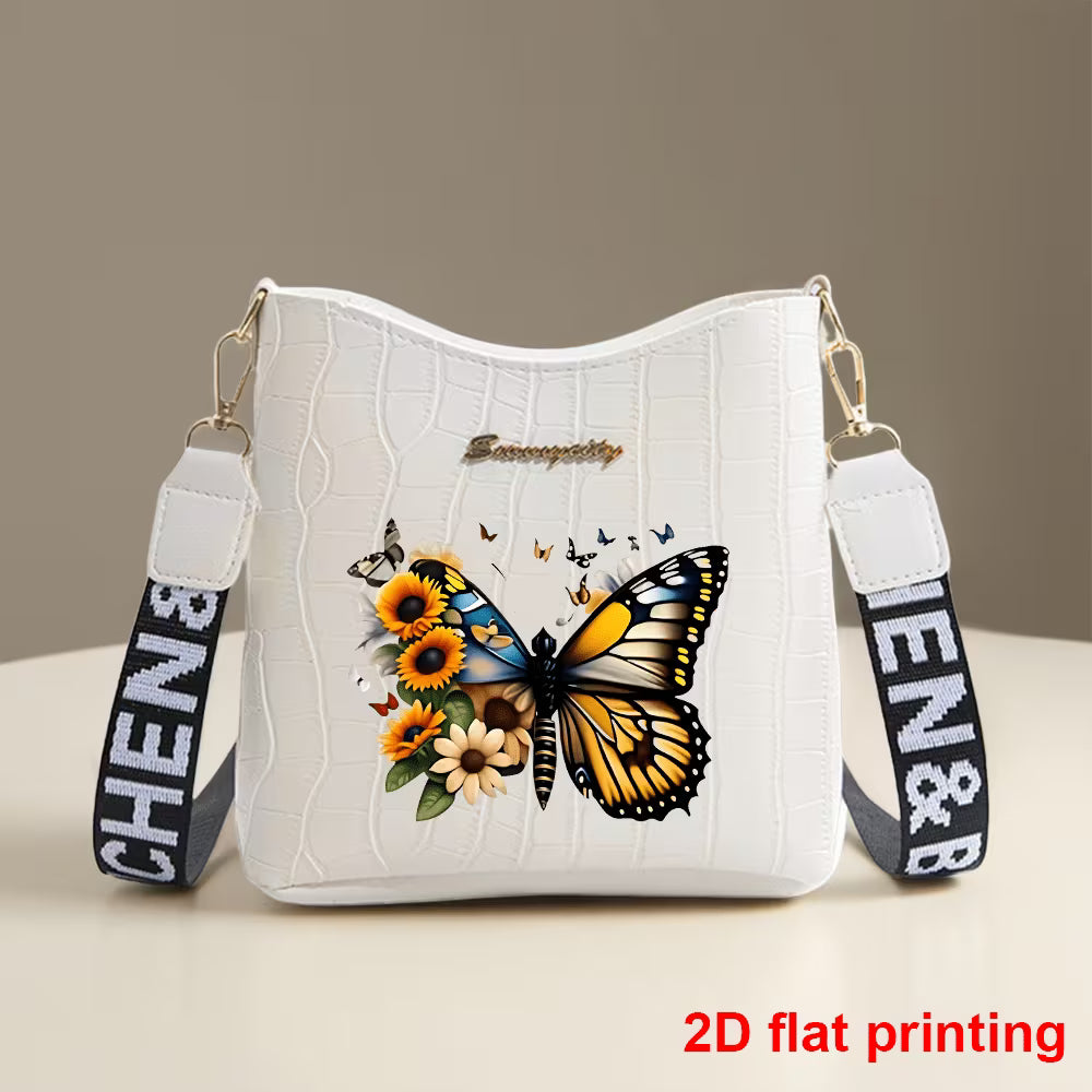 Floral & Butterfly Print Women's Crossbody Bag