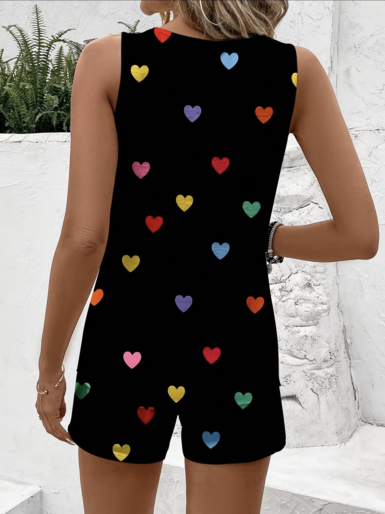 Women'S Casual Heart Print Pajama Set,