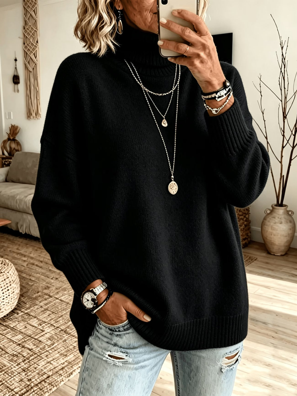 Plus Size High Neck Sweater - Soft Stretchy Pullover
