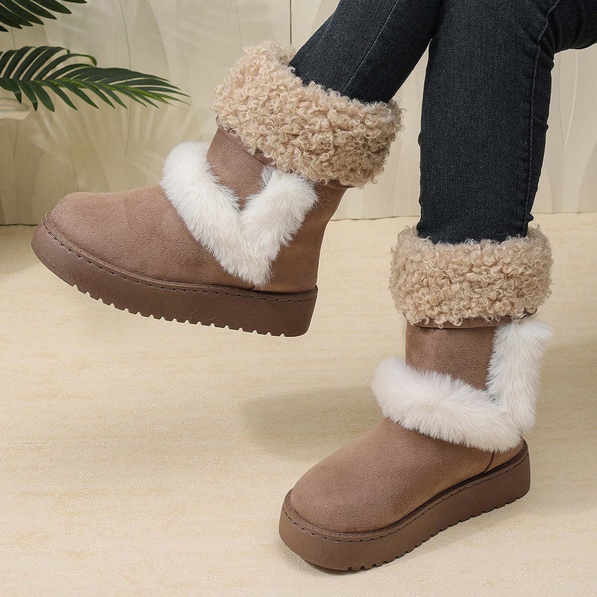 Women's Mid-Calf Fuzzy Cuff Boots