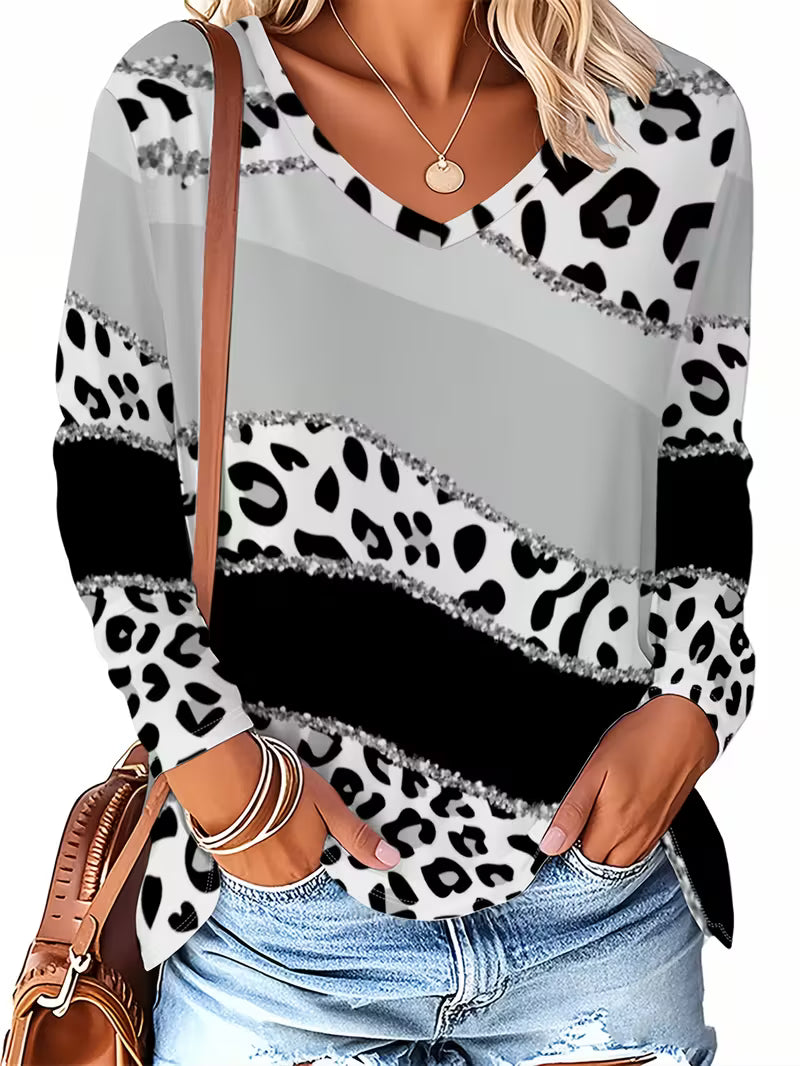 Plus Size - Women'S Plus Size V-Neck Long Sleeve T-Shirt