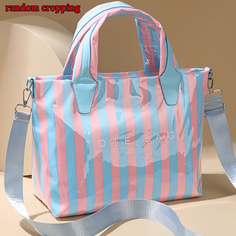 Women's Letter Print Tote Bag – Glossy Contrast Patchwork Design