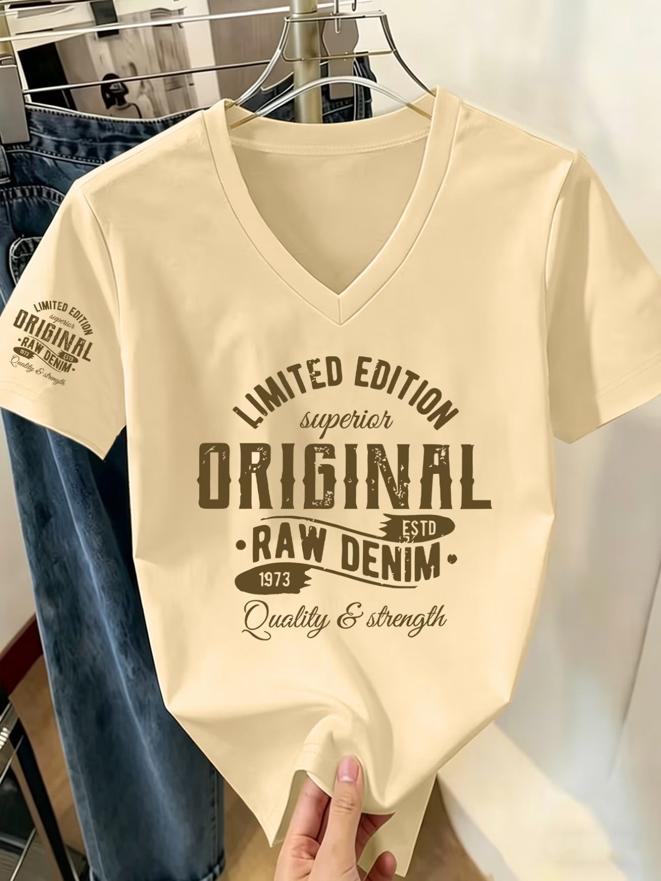 V-Neck Printed T-Shirt – Classic Retro Design