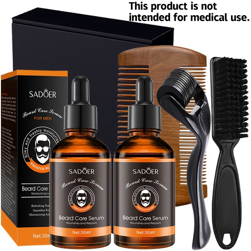 Men’s Beard Grooming Set with Oil, Roller, Brush & Comb