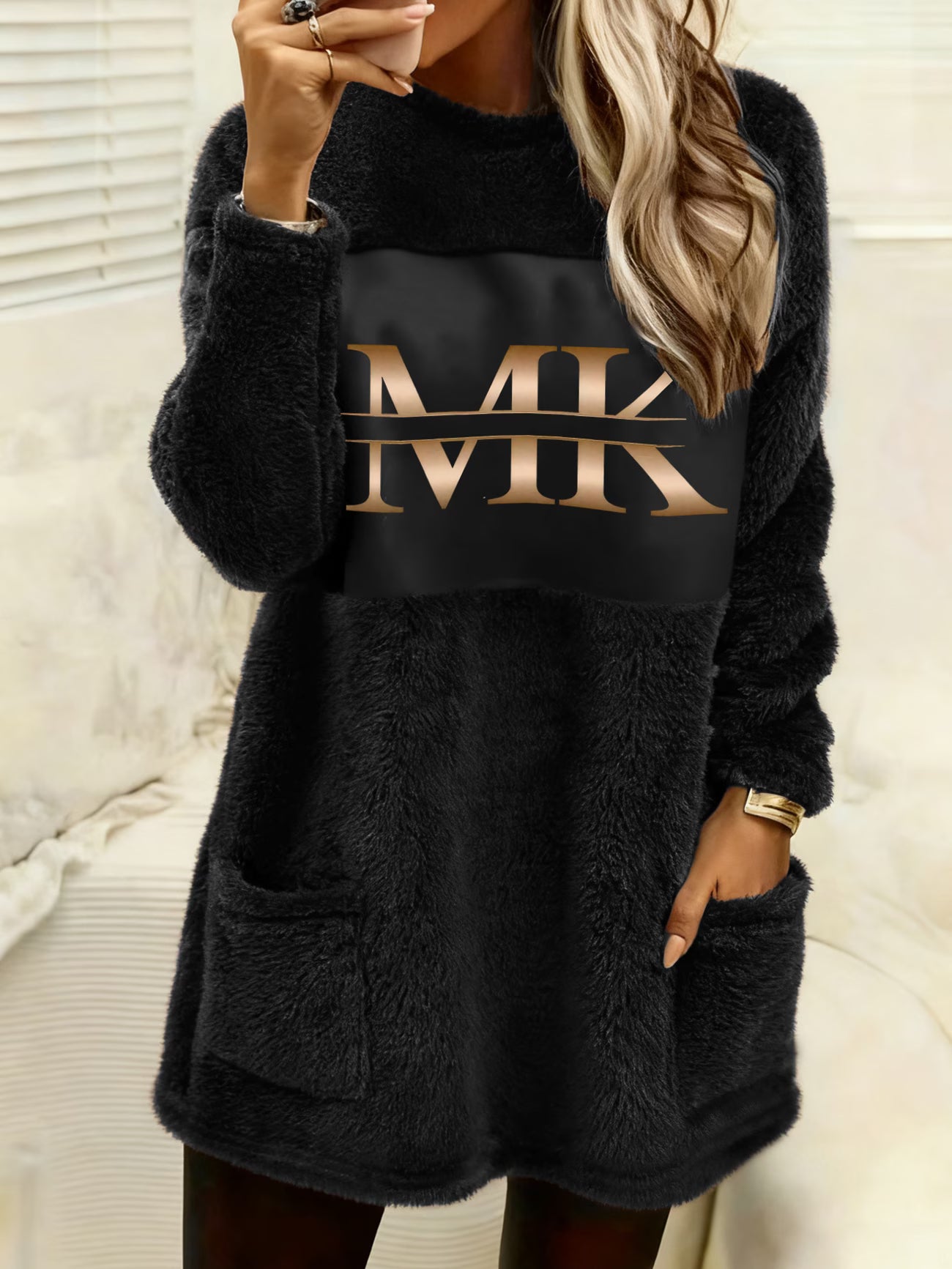 Casual Long-Sleeve Double-Faced Plush Extended Hoodie