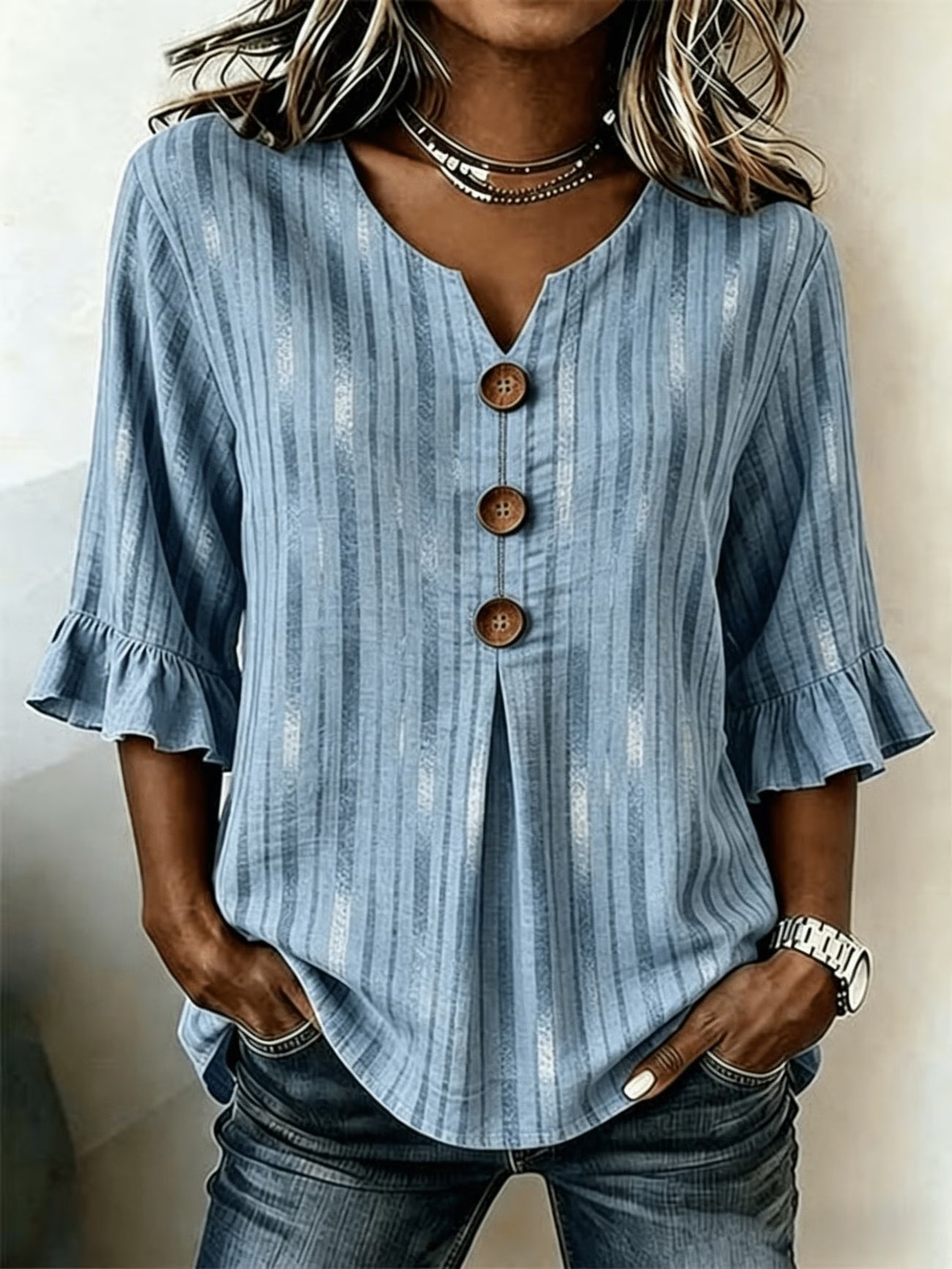 Women's Floral Print Notched V-Neck Blouse