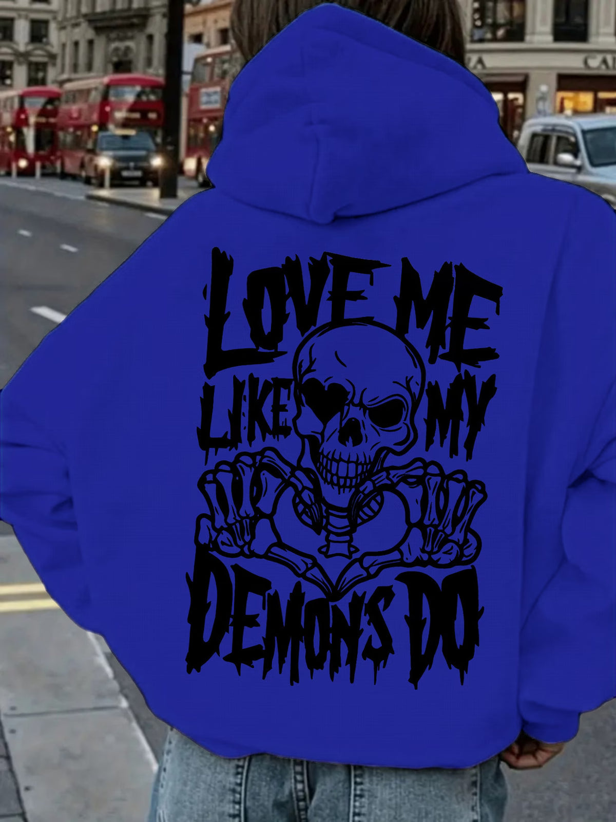 "Love Me Like My Demon" Skull Print Hoodie