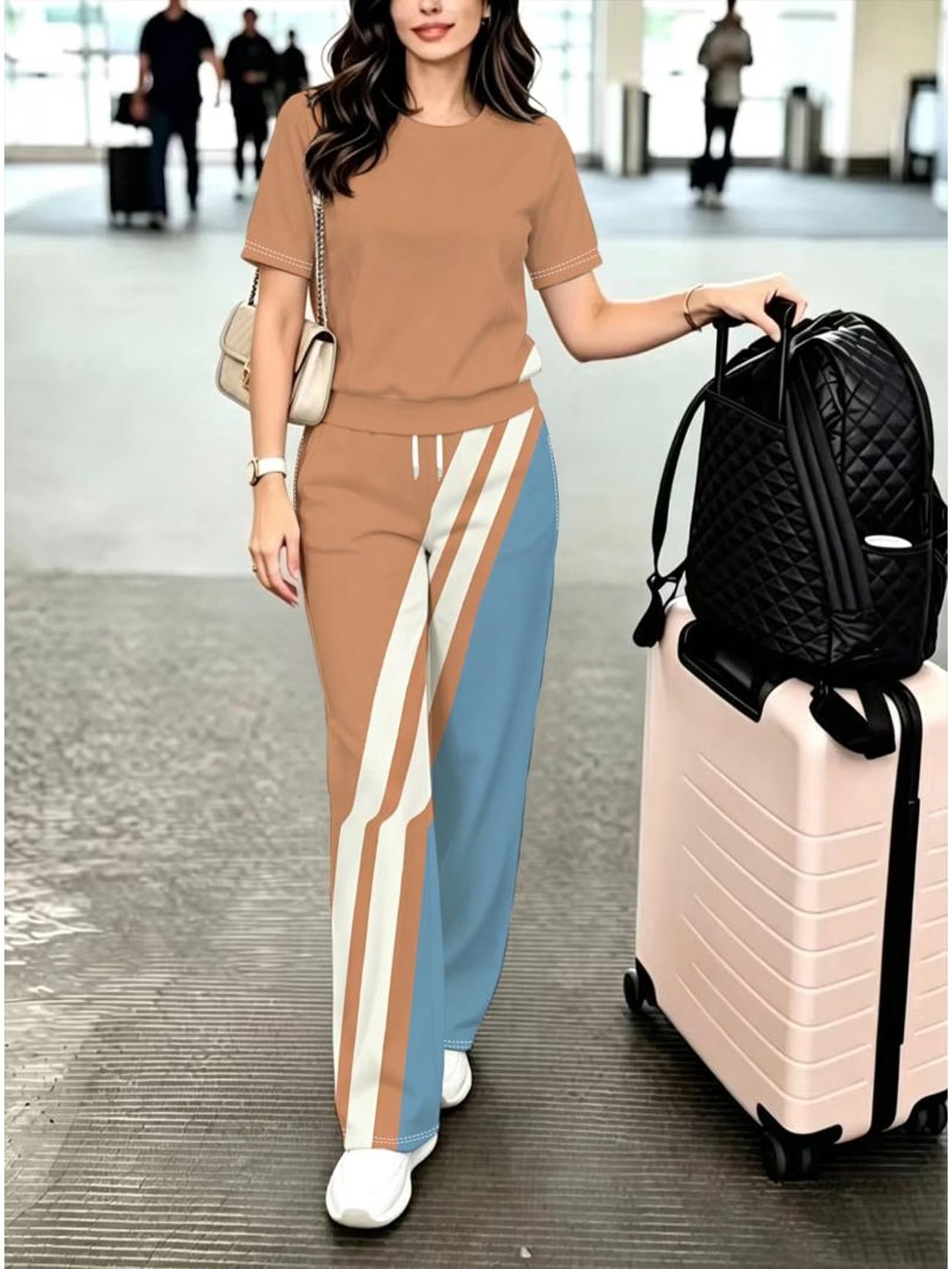 Women's Two-Tone Pants Set – Minimalist Curves & Everyday Style