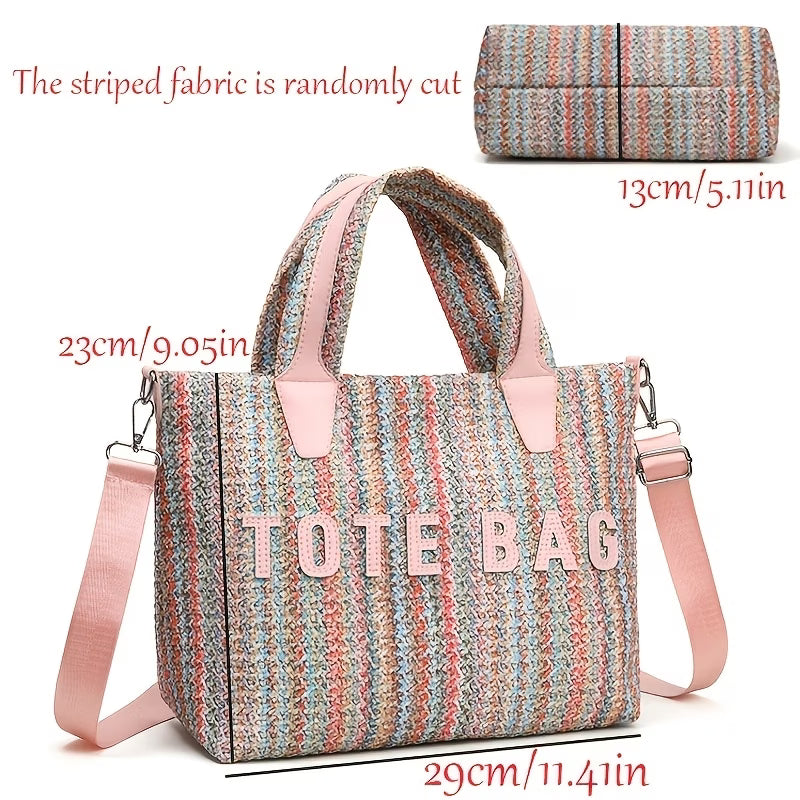 Colorful Striped Woven Crossbody Bag – Pink, Green & White