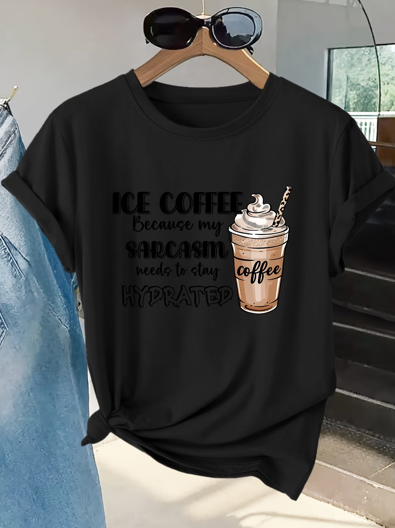 Ice Coffee Leopard Print Graphic T-Shirt