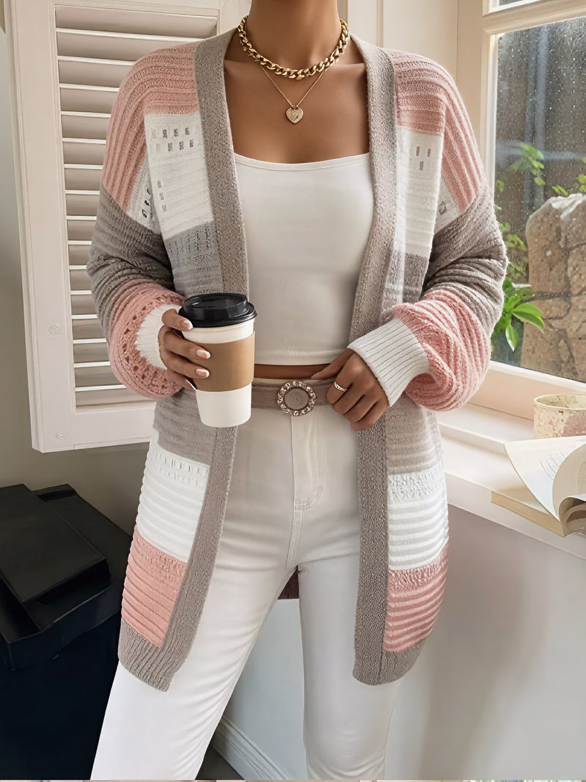 Ezwear Solid Colour Off-Shoulder Cardigan