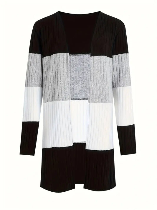 Color Block Open Front Cardigan