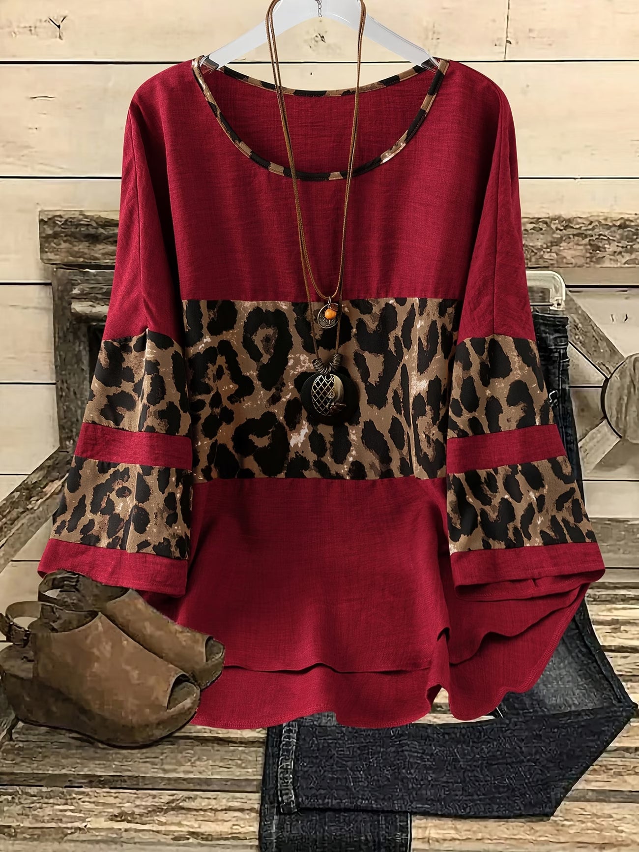 Plus Size Colour Block Random Print Top