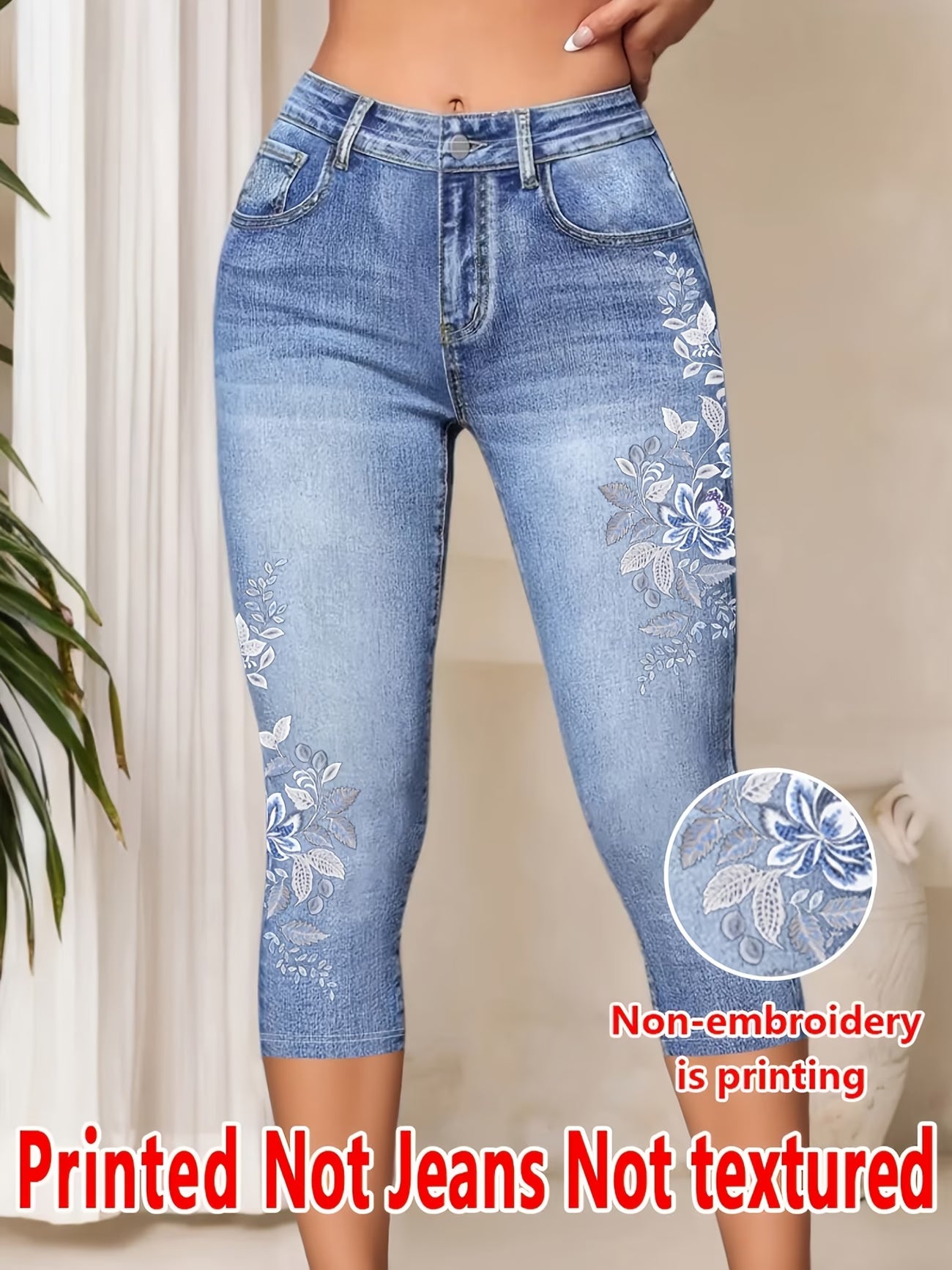 Floral Print Three-Quarter Leggings
