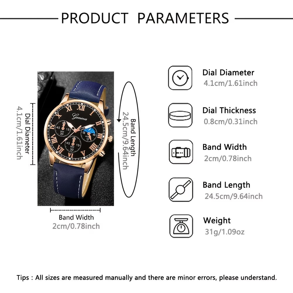 3pcs Men's Business Round Dial Quartz Watch Set