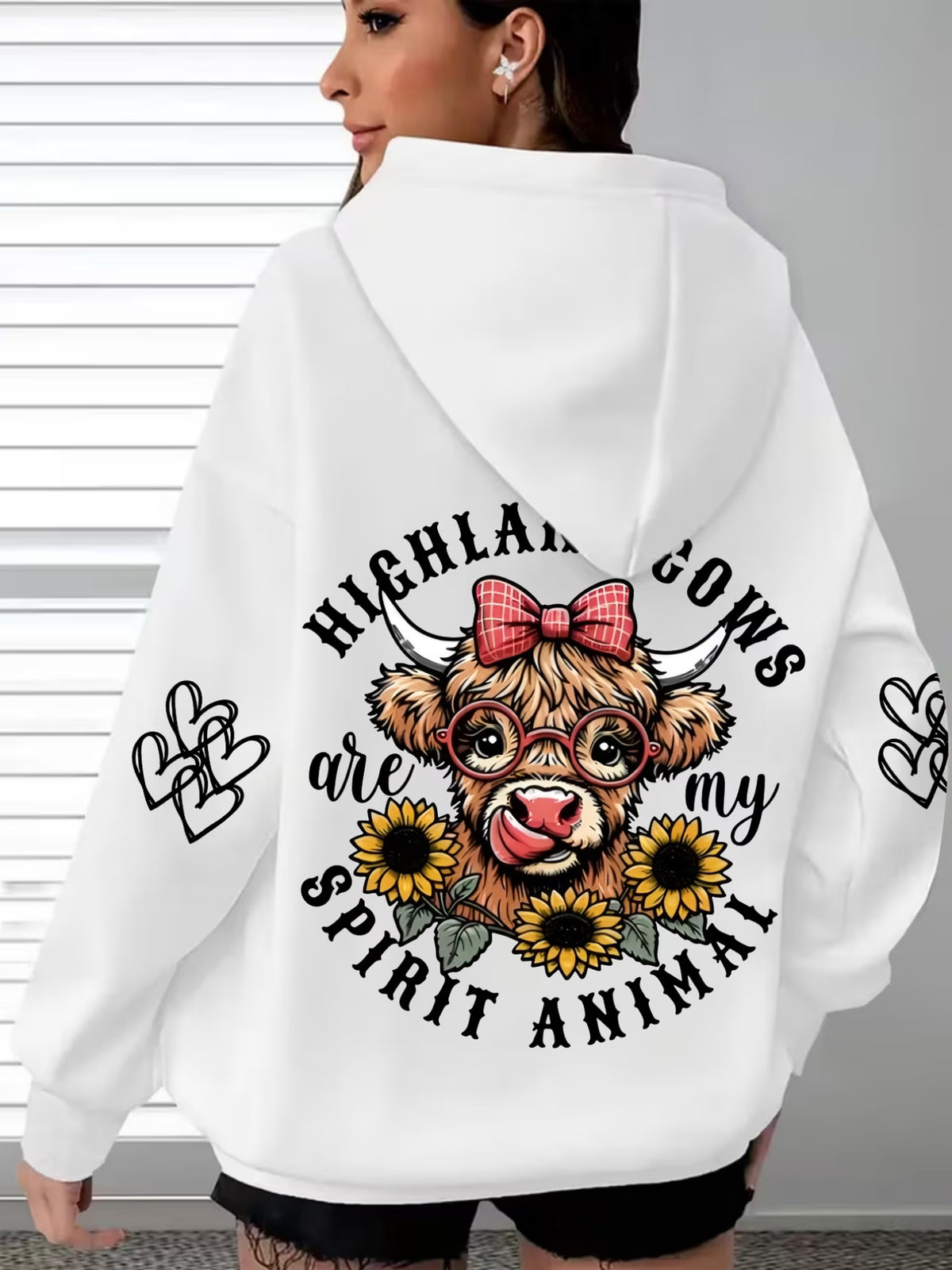 Women's Highland Cow & Sunflower Print Hoodie