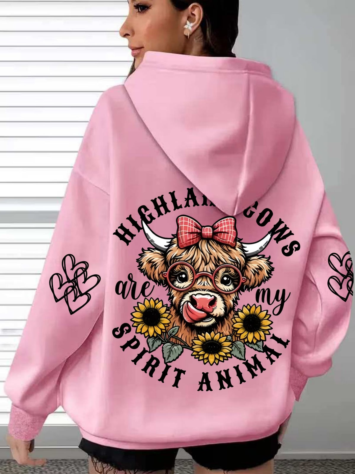 Women's Highland Cow & Sunflower Print Hoodie