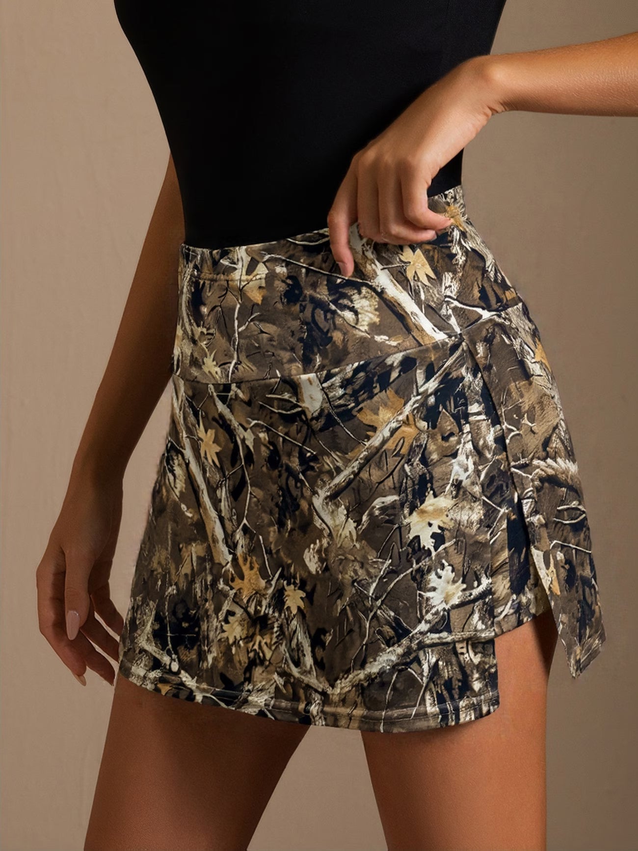 Leopard Print Split Skirt Shorts