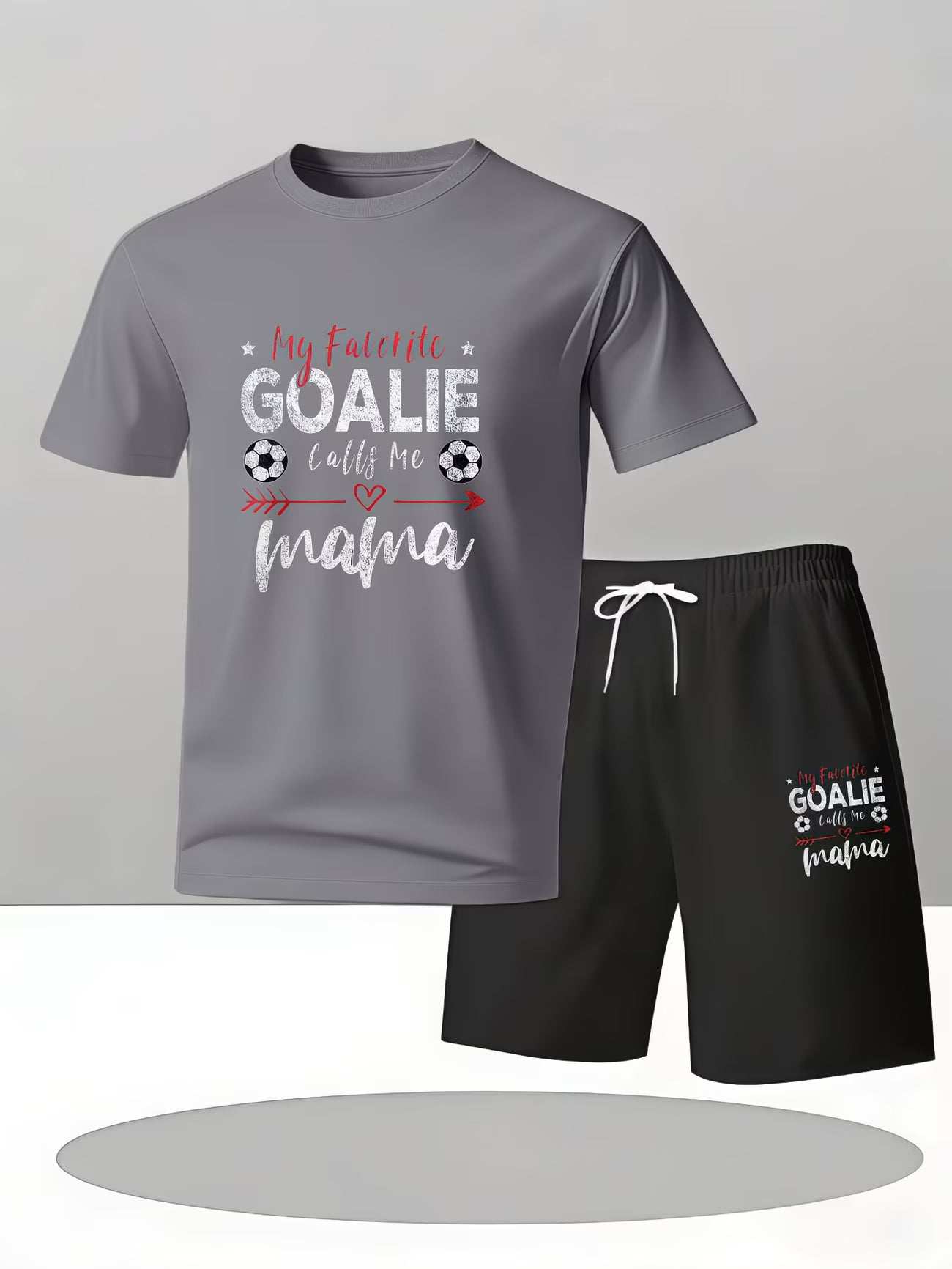 'My Favourite Goalie Calls Me Mama' Men's Sporty Matching T-Shirt Set