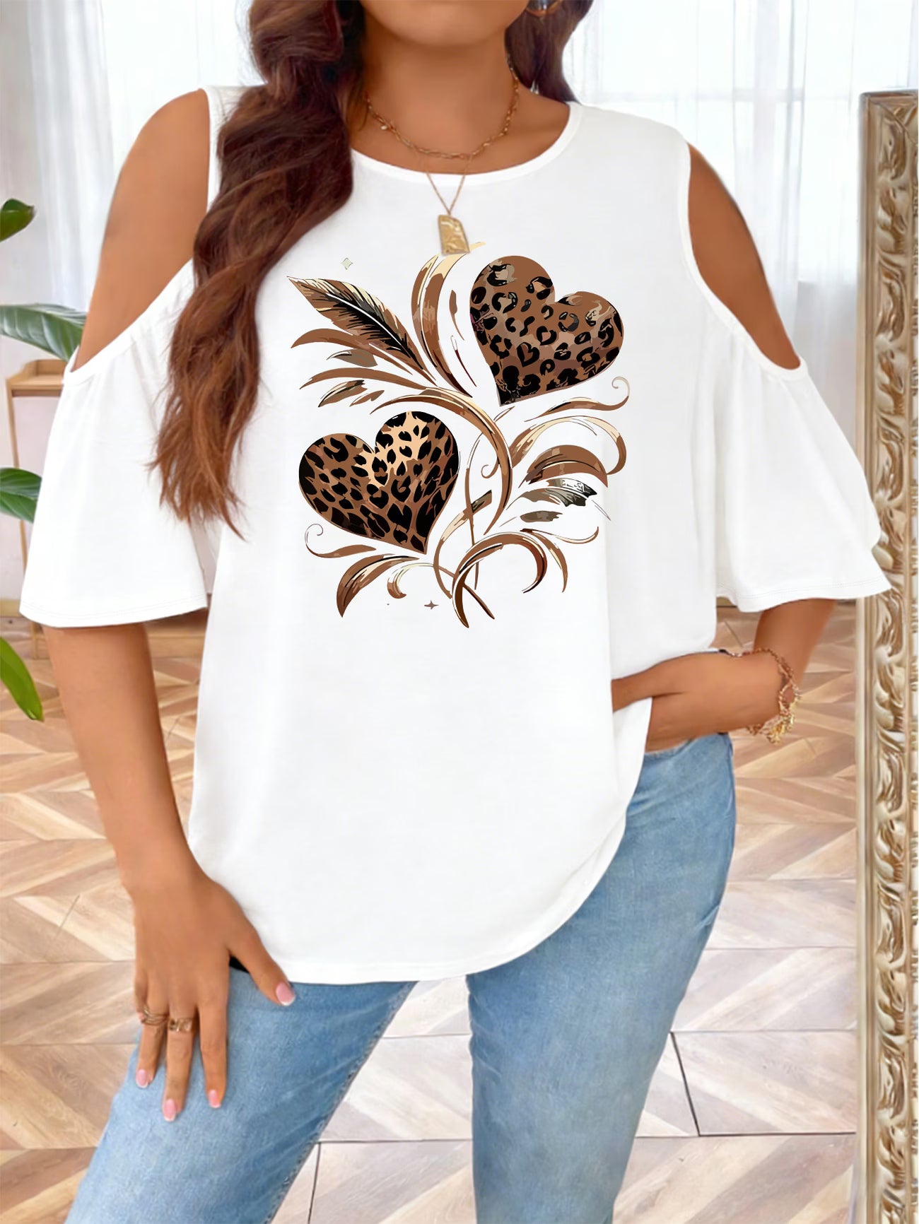 Women's Plus Size Leopard Print Off-Shoulder Batwing Top