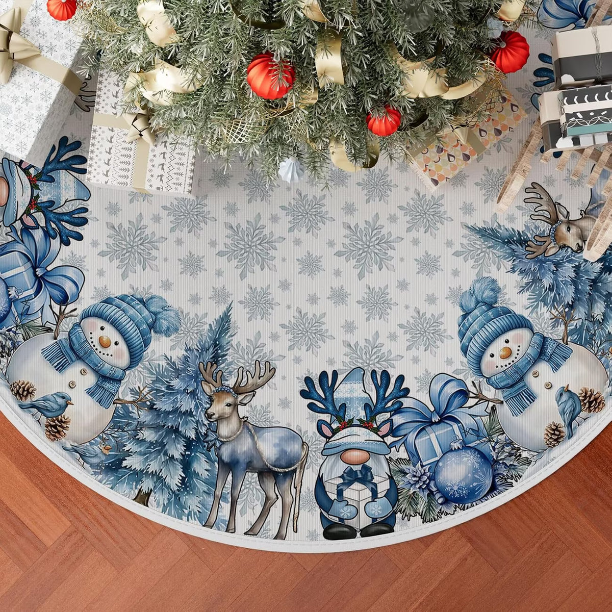 Christmas Tree Skirt Set of 2 | Snowman & Gnome Design | 60cm & 90cm for Indoor Holiday Decoration