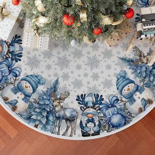 Christmas Tree Skirt Set of 2 | Snowman & Gnome Design | 60cm & 90cm for Indoor Holiday Decoration