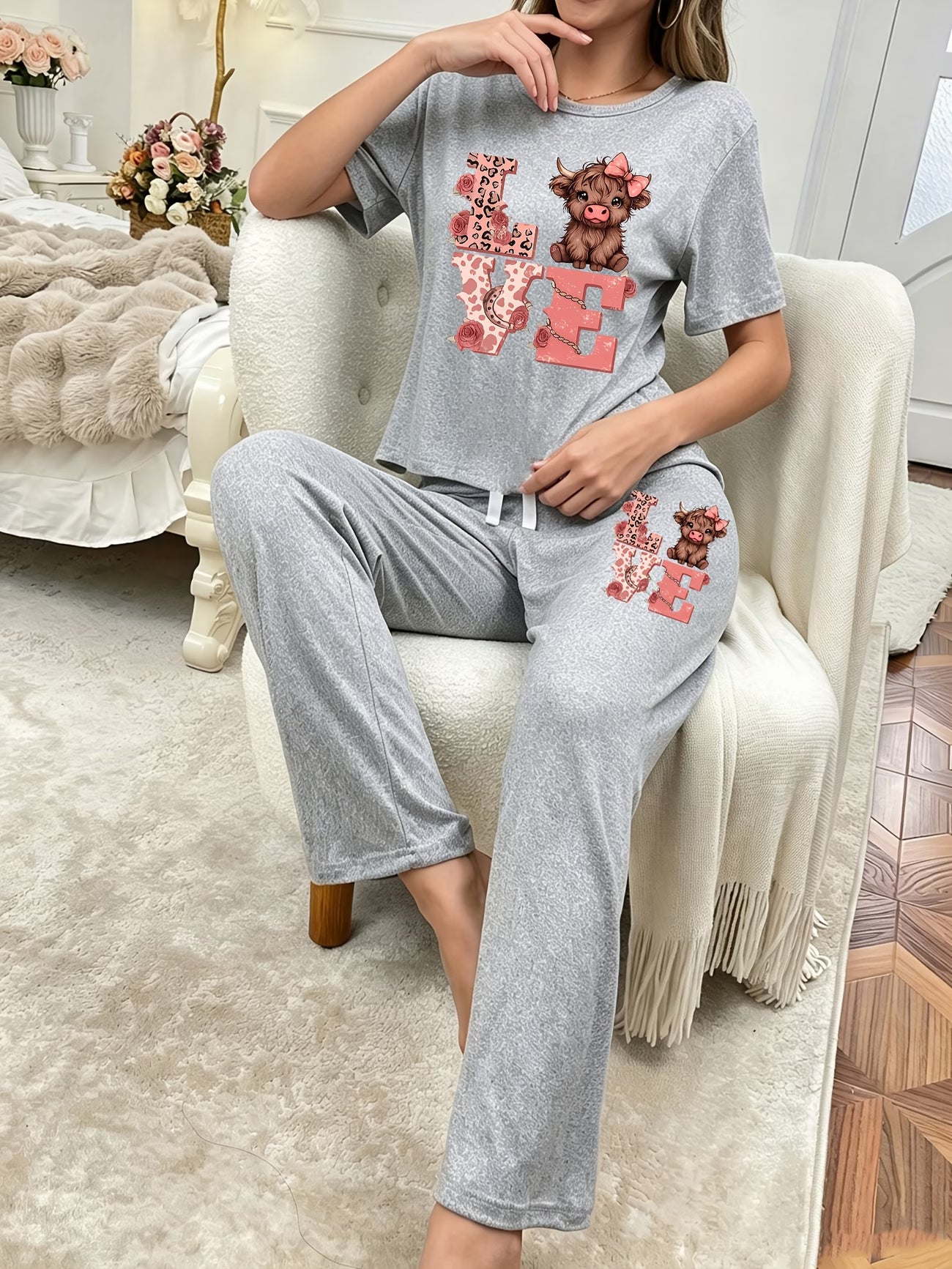 Women's LOVE Print Pajama Loungewear 2-Piece Set