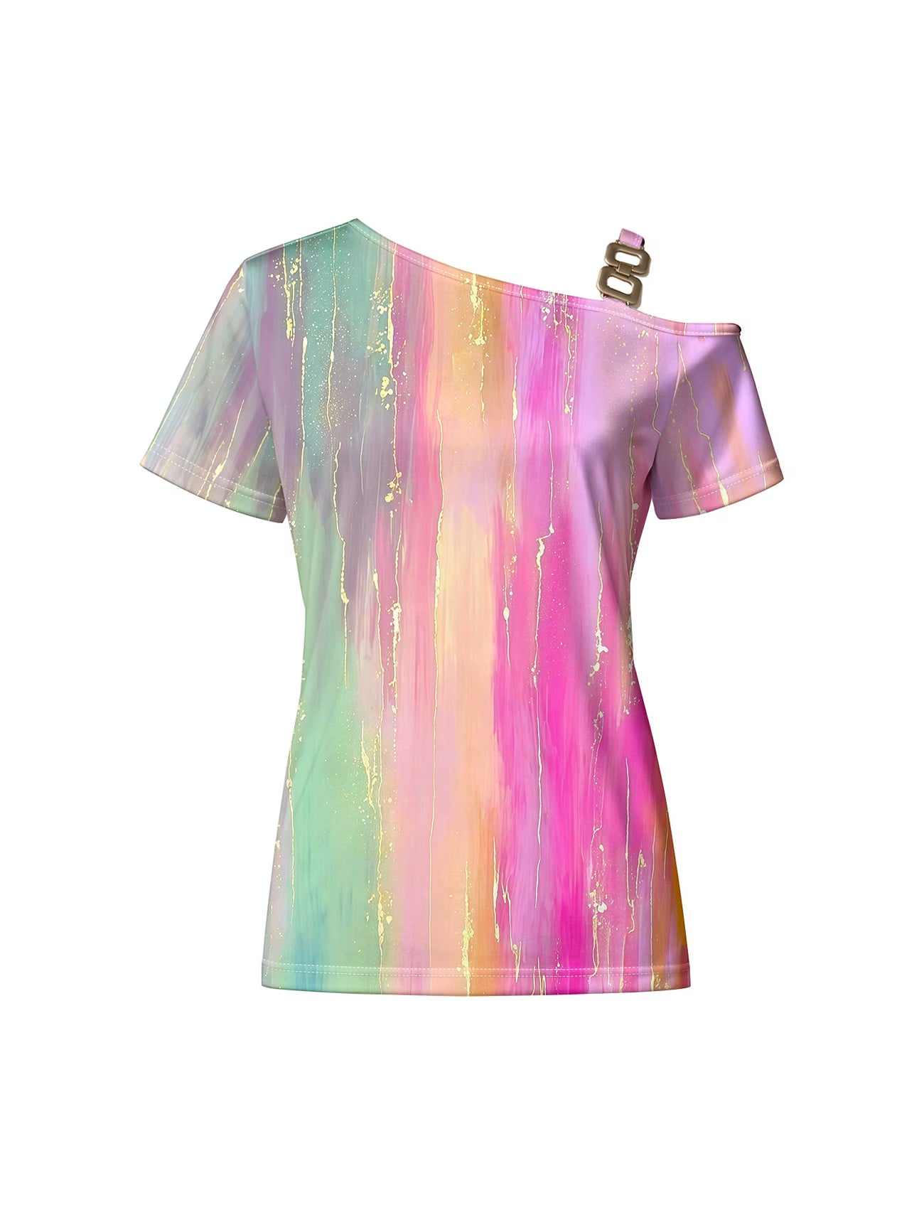 Women's Off-Shoulder Button Detail T-Shirt – Casual Elegance