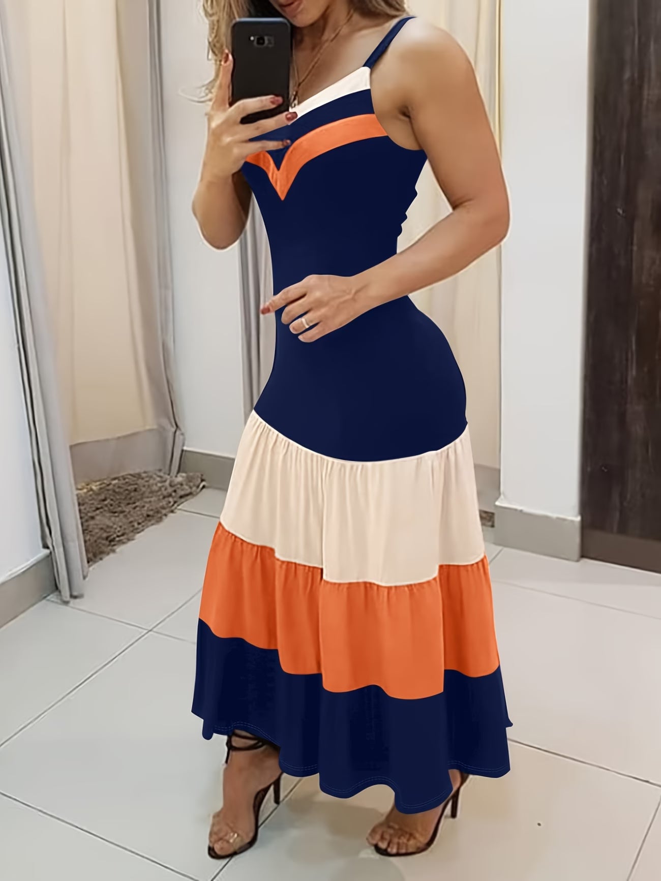 Dress - Spaghetti Strap - Color-Blocking