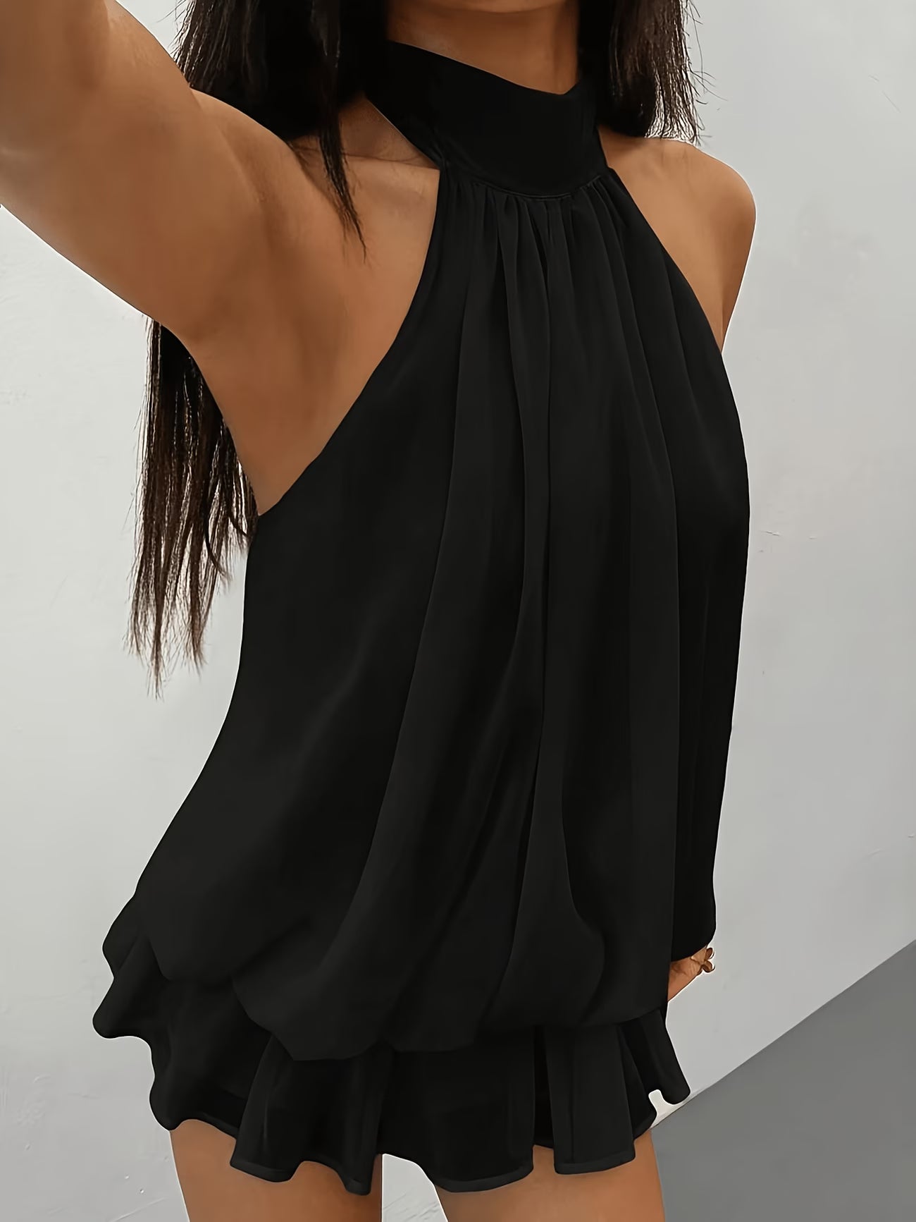 Backless Halter Neck Mini Dress — Tie Waist Cinched