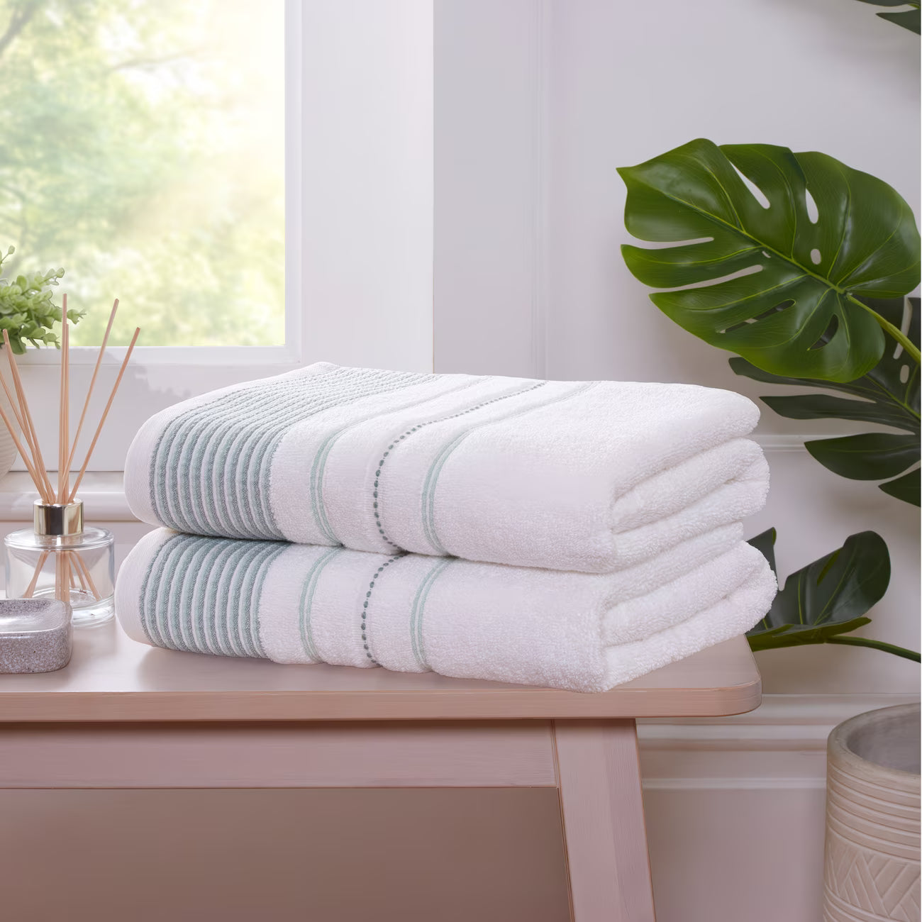 100% Cotton Towel Sets – Green, Natural & Blue | Luxurious 500GSM Cotton