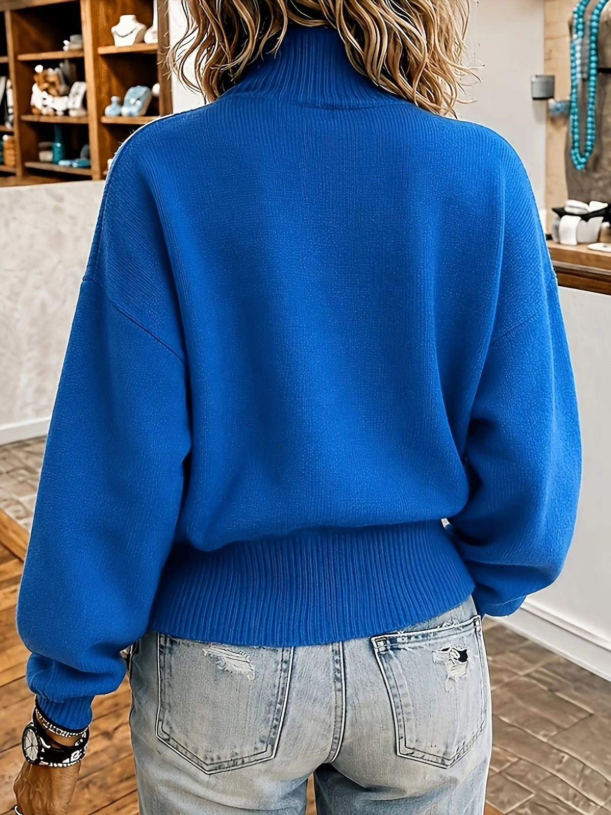 Women's Plus Size High-Neck Jumper in Blue