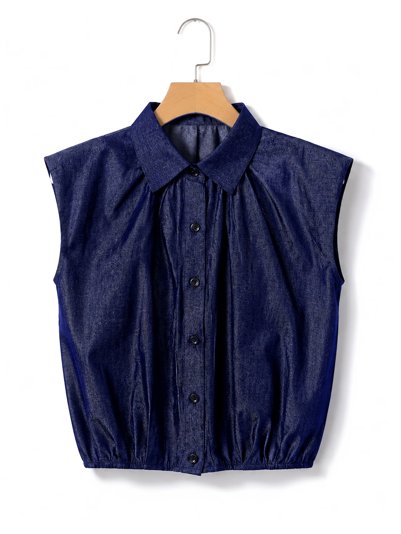 Women's Retro Sleeveless Lapel Navy Casual Shirt Top
