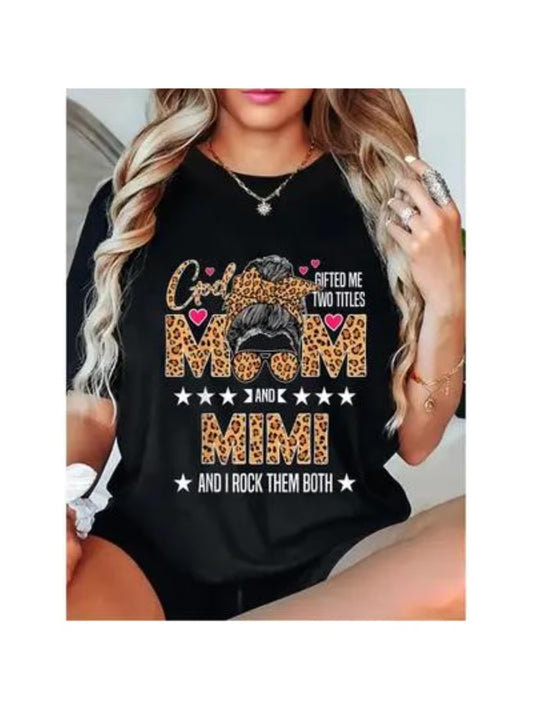 Leopard Print "Mom &amp; Mimi" Graphic T-Shirt