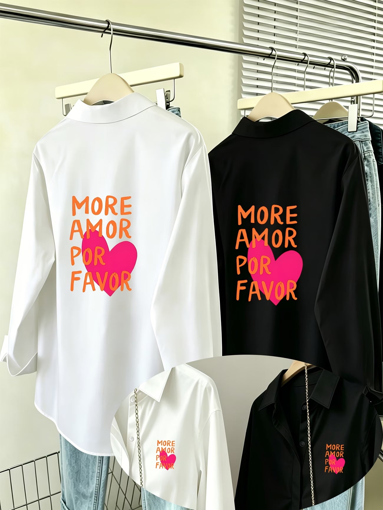 [2-Piece Set] MORE AMOR Heart Letter Women's Shirt