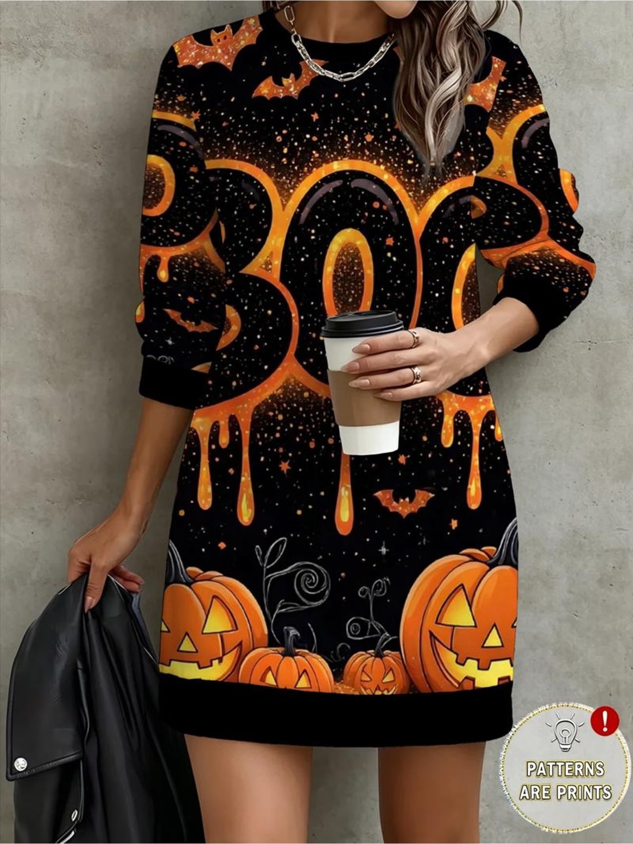 BOO Pumpkin & Bat Halloween Print Sweatshirt