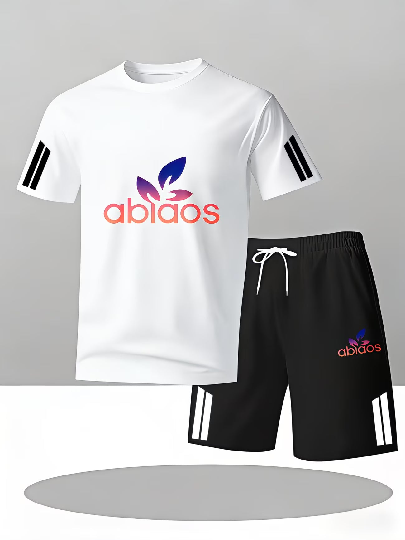 Men's Sports T-Shirt – Abiaos Logo with Colorful Leaf Design