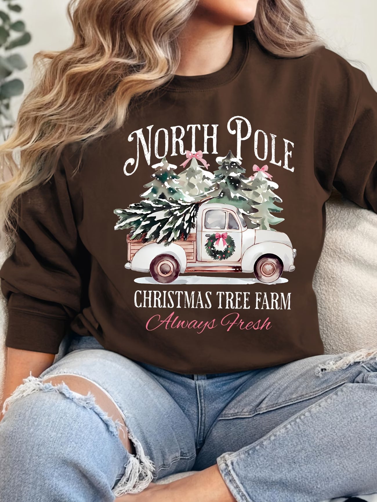 Women's North Pole Christmas Tree Farm Print Sweatshirt