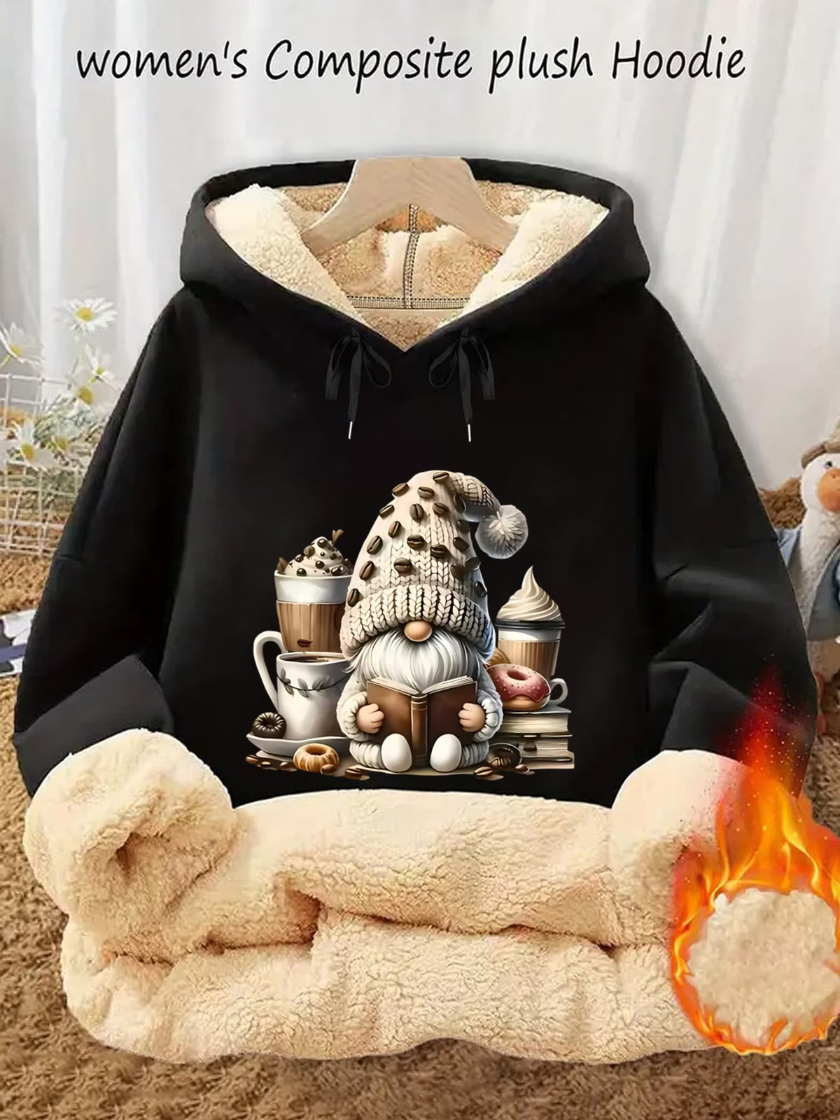 Women's Thick Fleece-Lined Drawstring Hoodie with Pockets