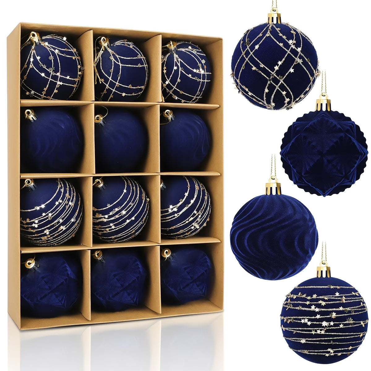 Velvet Christmas Ornament Balls - 6cm, 12pcs (Burgundy, Brown, Blue, Green)