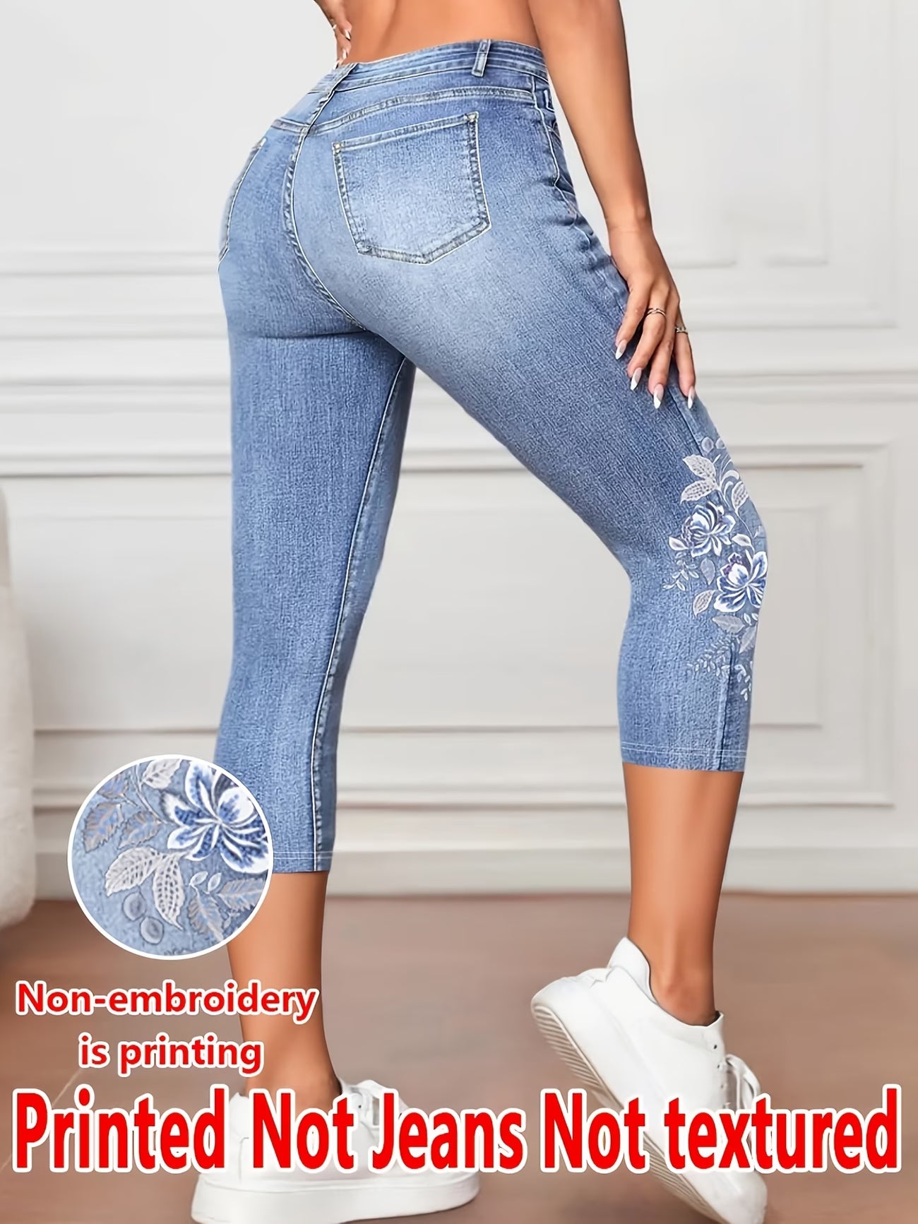 Floral Print Three-Quarter Leggings