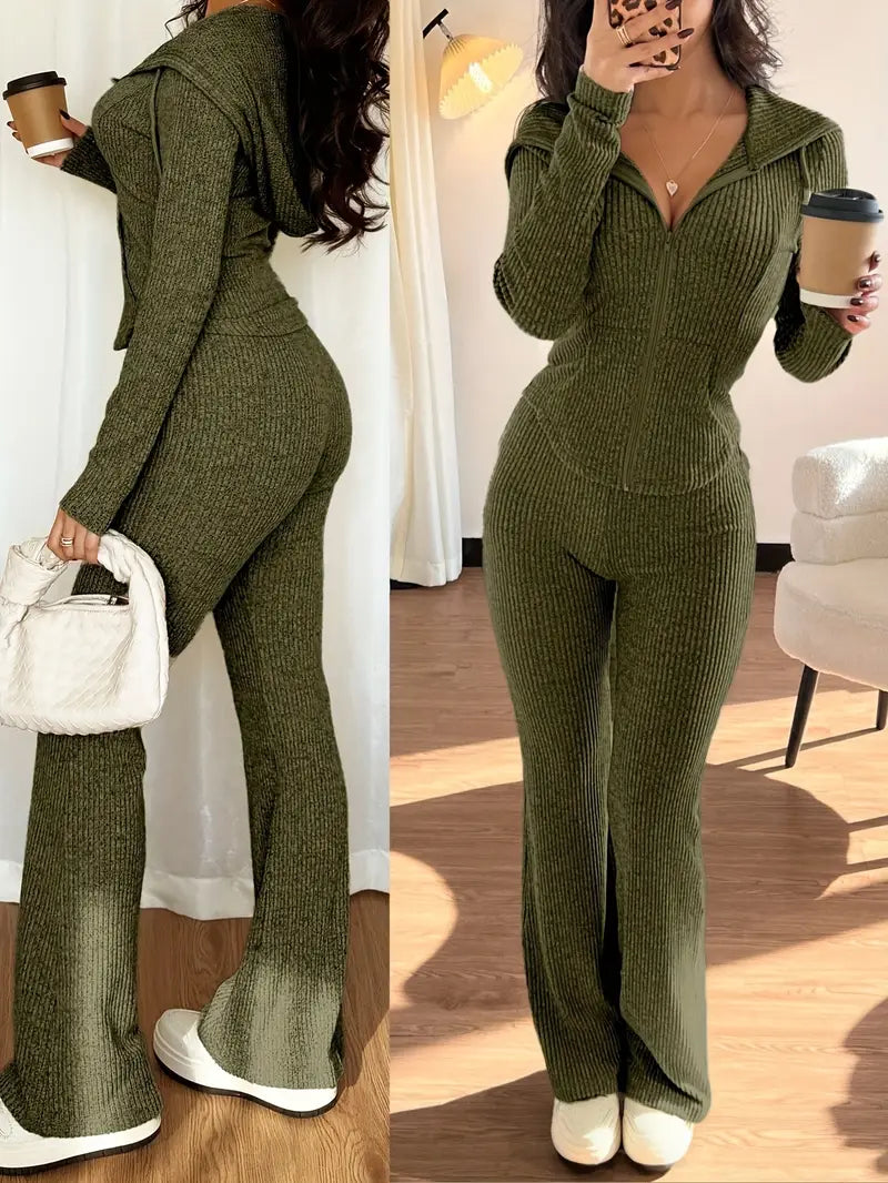 Jacket and Flared Pants Two-Piece Set