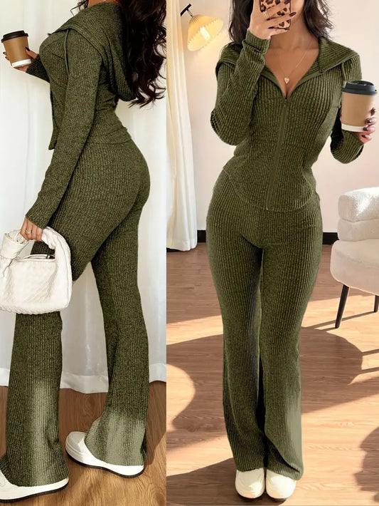 Jacket and Flared Pants Two-Piece Set