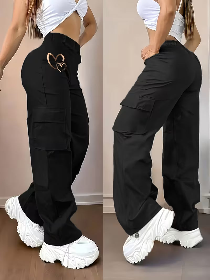 Women's Black Cargo Pants with Multiple Utility Pockets