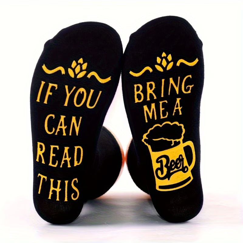 "If You Can Read This, Bring Me A Beer" Novelty Mid-Calf Socks | Black & Yellow