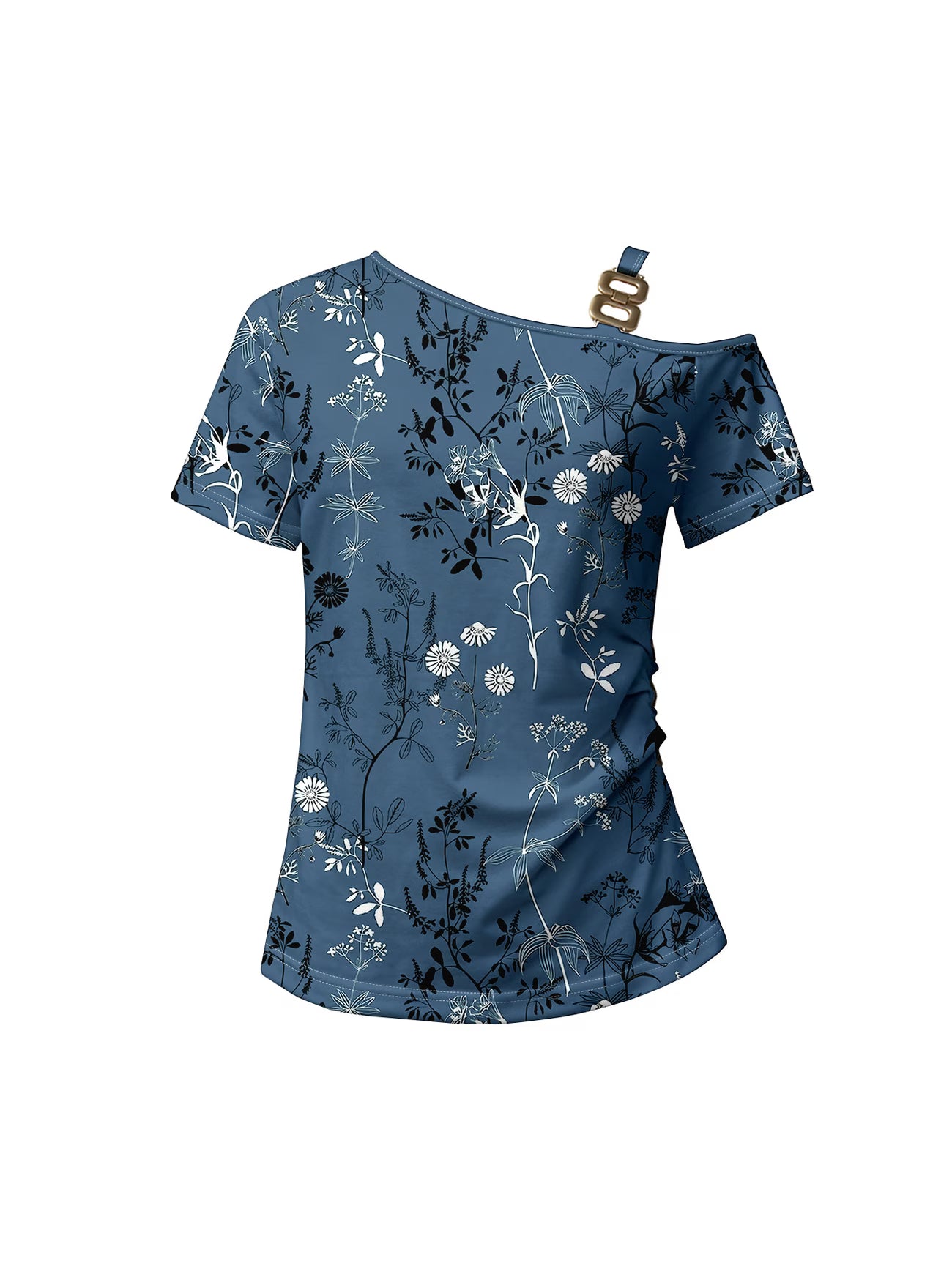 Women's Button Casual Off-Shoulder Short Sleeve peacock blue