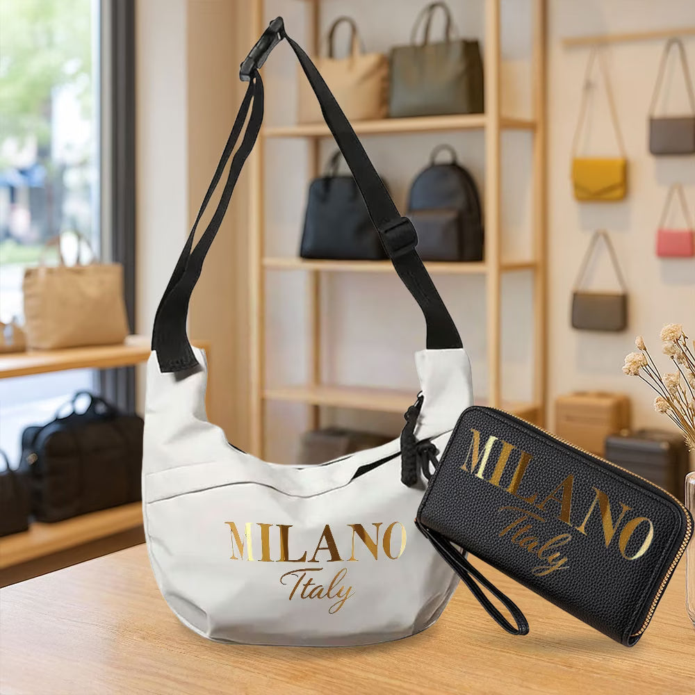 Women's Milano Italy Pattern Dumpling Bag & Long Wallet Bundle